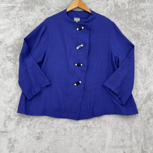 Niche Nilgun Derman Blue Button Front Tunic Top Artistic Lagenlook - Picture 2 of 10